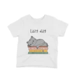 Lazy Day Cat Tee by Apparel by Cetakshop. Lazy Day Cat kids t-shirt design from Apparel by Cetakshop on a white tee.