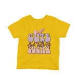 Cute and Full of Sugar kids t-shirt design from Apparel by Cetakshop on a yellow background.