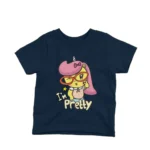 Pink Unicorn Saying I'm Pretty kids t-shirt design from Apparel by Cetakshop on a navy background.