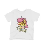 Pretty Unicorn Tee by Apparel by Cetakshop. Pink Unicorn Saying I'm Pretty kids t-shirt design from Apparel by Cetakshop on a white tee.