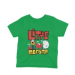 Little Monster kids t-shirt design from Apparel by Cetakshop on a irish green background.