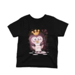 An affectionate penguin holding a heart on a kids Black t-shirt by Apparel by Cetakshop, spreading love and cuteness.