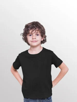 Image of young model wearing NORTH HARBOUR Kids Plain black T Shirt. NHR1100B is a kids plain t shirt