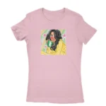 Women's Light Pink T-shirt with a morning coffee muse illustration, perfect for coffee lovers, from Apparel by Cetakshop.