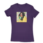 Women's Purple T-shirt with a morning coffee muse illustration, perfect for coffee lovers, from Apparel by Cetakshop.