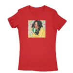 Women's Red T-shirt with a morning coffee muse illustration, perfect for coffee lovers, from Apparel by Cetakshop.