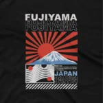 close up image of Apparel by Cetakshop Mount Fuji Graphic Tee - iconic Japanese scenery. in Black. The image shows a mount fuji graphic tees.