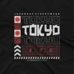 close up image of Apparel by Cetakshop Tokyo Urban Graphic Tee - city life and style. in Black. The image shows a tokyo inspired urban graphic tees.