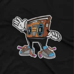 close up image of Apparel by Cetakshop Vintage Boombox Graphic Tee - retro-inspired fashion in Black The image shows a vintage boombox graphic tees.