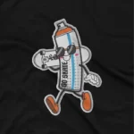 close up image of Apparel by Cetakshop Retro Spray Bottle Cartoon Graphic Tee - unique and playful apparel in Black The image shows a spray can on skate graphic tees.