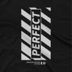 close up image of Apparel by Cetakshop Perfect Striped Slogan Graphic Tee - perfect for trendsetters. in Black. The image shows a typography graphic tees.