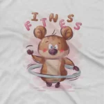 close up image of Fitness Bear Tee by Apparel by Cetakshop. A bear enjoying fitness with a hula hoop on a kids White t-shirt, inspiring a healthy lifestyle.