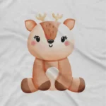 close up image of Reindeer Tee by Apparel by Cetakshop. A cheerful reindeer on a kids White t-shirt, perfect for festive fun or year-round style.