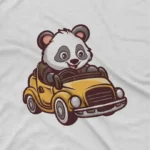 close up image of Bear on Vintage Car Tee by Apparel by Cetakshop. A bear driving a vintage car on a kids White t-shirt, cruising in style.