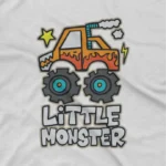 close up image of Little Monster Truck Tee by Apparel by Cetakshop. Little Monster Truck graphic on a kids' White t-shirt from Apparel by Cetakshop, driving excitement into kids' fashion.