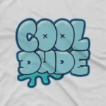 close up image of Cool Dude Tee by Apparel by Cetakshop. Stylish Cool Dude Bubble Words on a kids' White t-shirt, brought to you for the cool kids on the block.