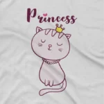 close up image of Cat Princess Tee by Apparel by Cetakshop. Adorable Cat Princess illustration on a kids' White t-shirt, for a touch of majesty and charm.