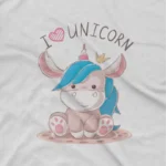 close up image of Unicorn Tee by Apparel by Cetakshop. Kids' White t-shirt with a Magical Unicorn design from Apparel by Cetakshop, enchanting and playful for daily wear.