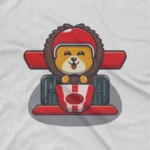 close up image of Racing Bear Tee by Apparel by Cetakshop. Kids' White t-shirt featuring a Racing Bear, zooming into your child's wardrobe.