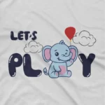 close up image of Playful Elephant Tee by Apparel by Cetakshop. A cheerful Playful Elephant on a kids' White t-shirt, bringing smiles and joy.