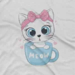 close up image of Kitten in a Cup Tee by Apparel by Cetakshop. Cute Kitten in a Cup kids t-shirt design from Apparel by Cetakshop on a white tee.