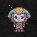 close up image of Astronaut Sheep Tee by Apparel by Cetakshop. Astronaut Sheep kids t-shirt design from Apparel by Cetakshop on a black tee.