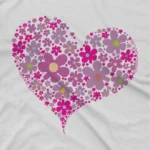 close up image of Blooming Heart Tee by Apparel by Cetakshop. T Shirt for women decorated with floral heart design print.