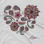 close up image of Mandala Tee by Apparel by Cetakshop. T Shirt for women decorated with mandala art.