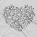 close up image of Daisy Heart Tee by Apparel by Cetakshop. T Shirt for women decorated with Floral Heart Design print.