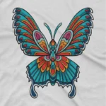 close up image of Butterfly Graphic Tee by Apparel by Cetakshop. T Shirt for women decorated with Vibrant Butterfly design print.