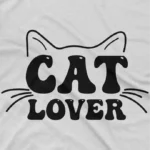 close up image of Purrfect Cat Lover Tee by Apparel by Cetakshop. T Shirt for women decorated with 'CAT LOVER' and cat whiskers graphic.